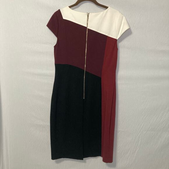 WHBM Size 10 Color-Block Sheath Dress Cream Burgundy Black Cap Sleeve Chic - Picture 6 of 7